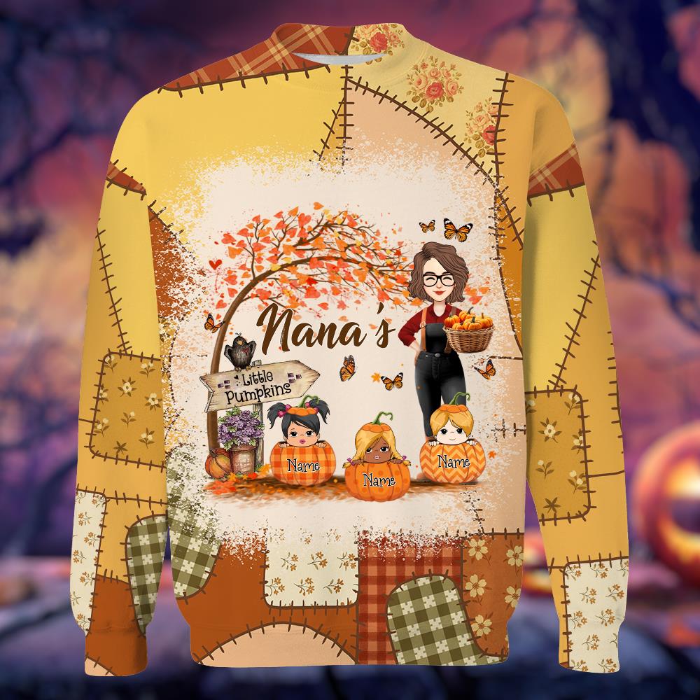 Personalized Grandma's Little Pumpkin Preppy Floral Pumpkin All Over Print Shirt Nh00