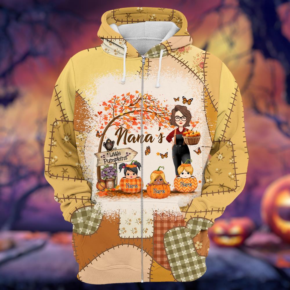 Personalized Grandma's Little Pumpkin Preppy Floral Pumpkin All Over Print Shirt Nh00