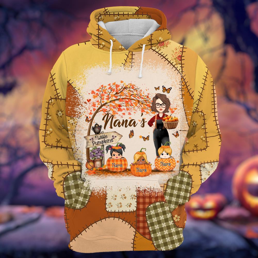 Personalized Grandma's Little Pumpkin Preppy Floral Pumpkin All Over Print Shirt Nh00