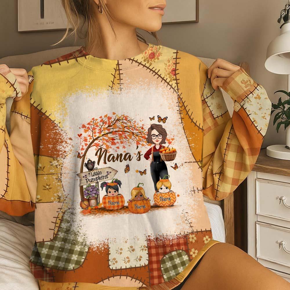 Personalized Grandma's Little Pumpkin Preppy Floral Pumpkin All Over Print Shirt Nh00