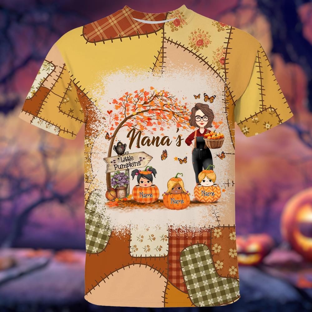 Personalized Grandma's Little Pumpkin Preppy Floral Pumpkin All Over Print Shirt Nh00