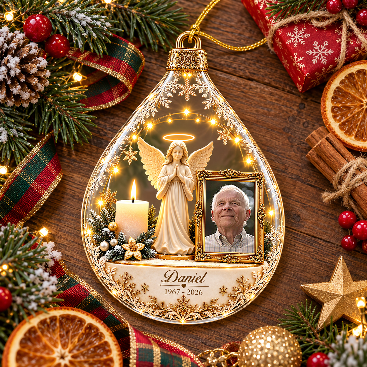 Personalized Memorial Angel Ornament, Custom Photo In Loving Memory Keepsake VH01