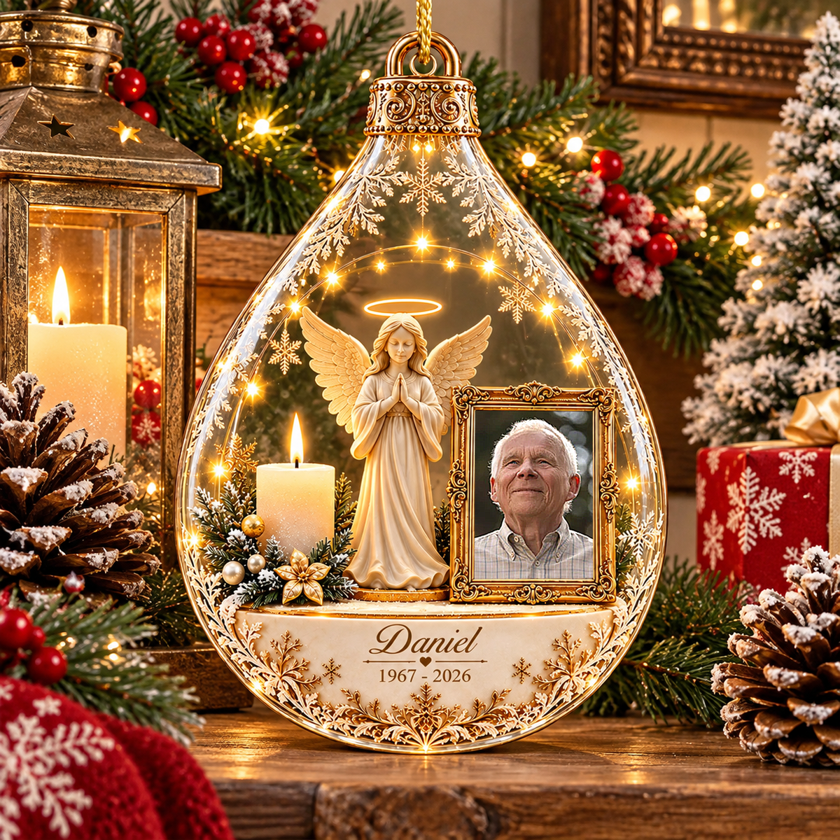 Personalized Memorial Angel Ornament, Custom Photo In Loving Memory Keepsake VH01