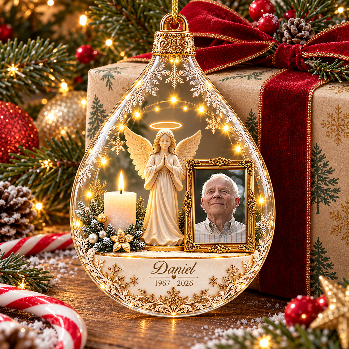 Personalized Memorial Angel Ornament, Custom Photo In Loving Memory Keepsake VH01