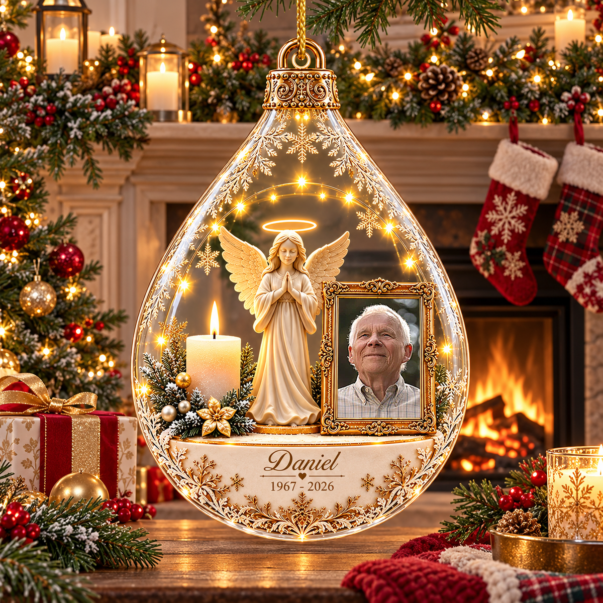 Personalized Memorial Angel Ornament, Custom Photo In Loving Memory Keepsake VH01
