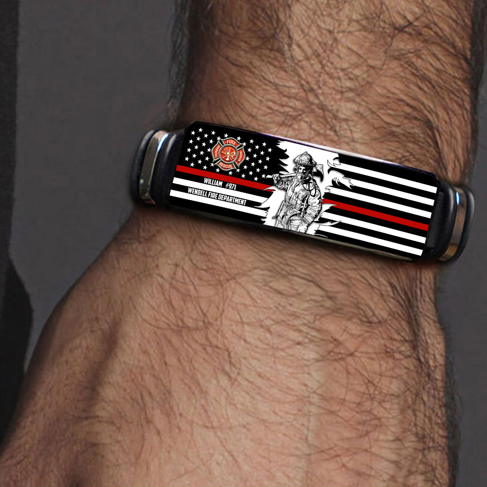 Personalized Bracelet For Firefighter, Custom Logo Name Number Bracelet, Gift For Firefighter T1807 Do99