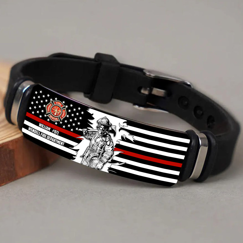 Personalized Bracelet For Firefighter, Custom Logo Name Number Bracelet, Gift For Firefighter T1807 Do99