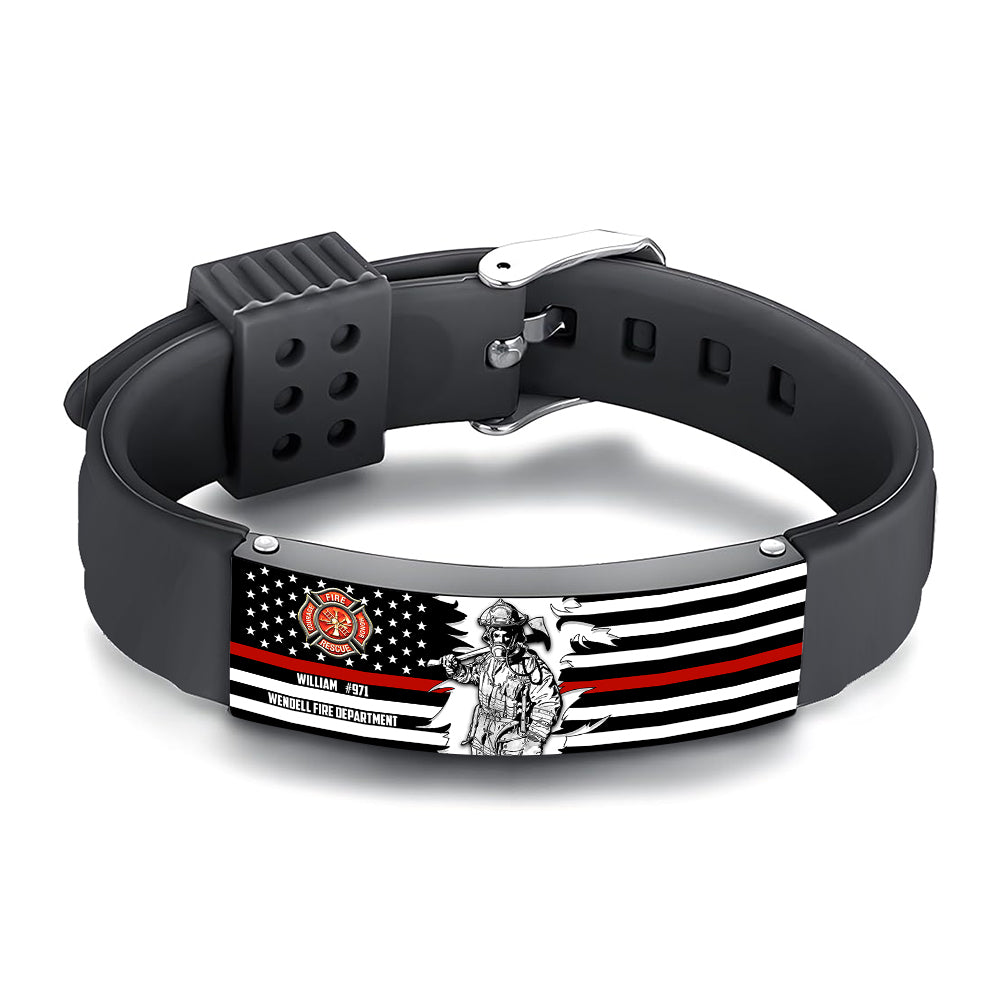 Personalized Bracelet For Firefighter, Custom Logo Name Number Bracelet, Gift For Firefighter T1807 Do99