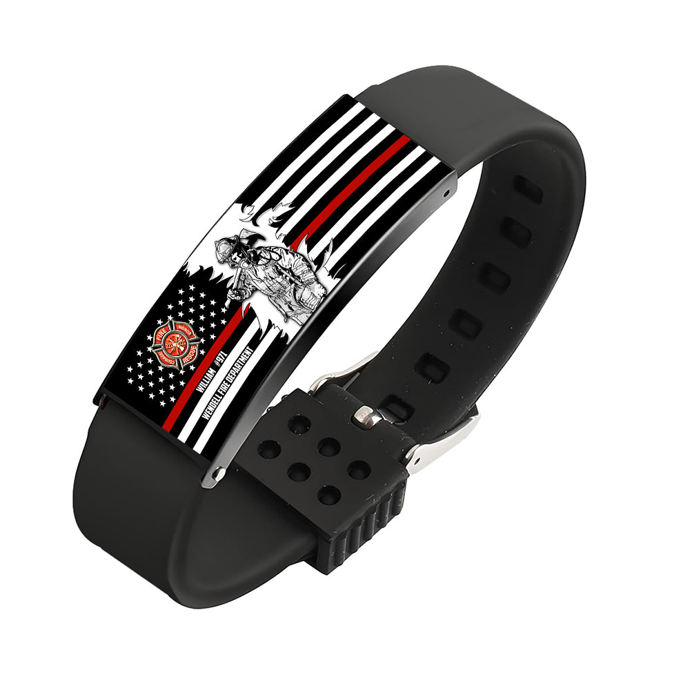Personalized Bracelet For Firefighter, Custom Logo Name Number Bracelet, Gift For Firefighter T1807 Do99