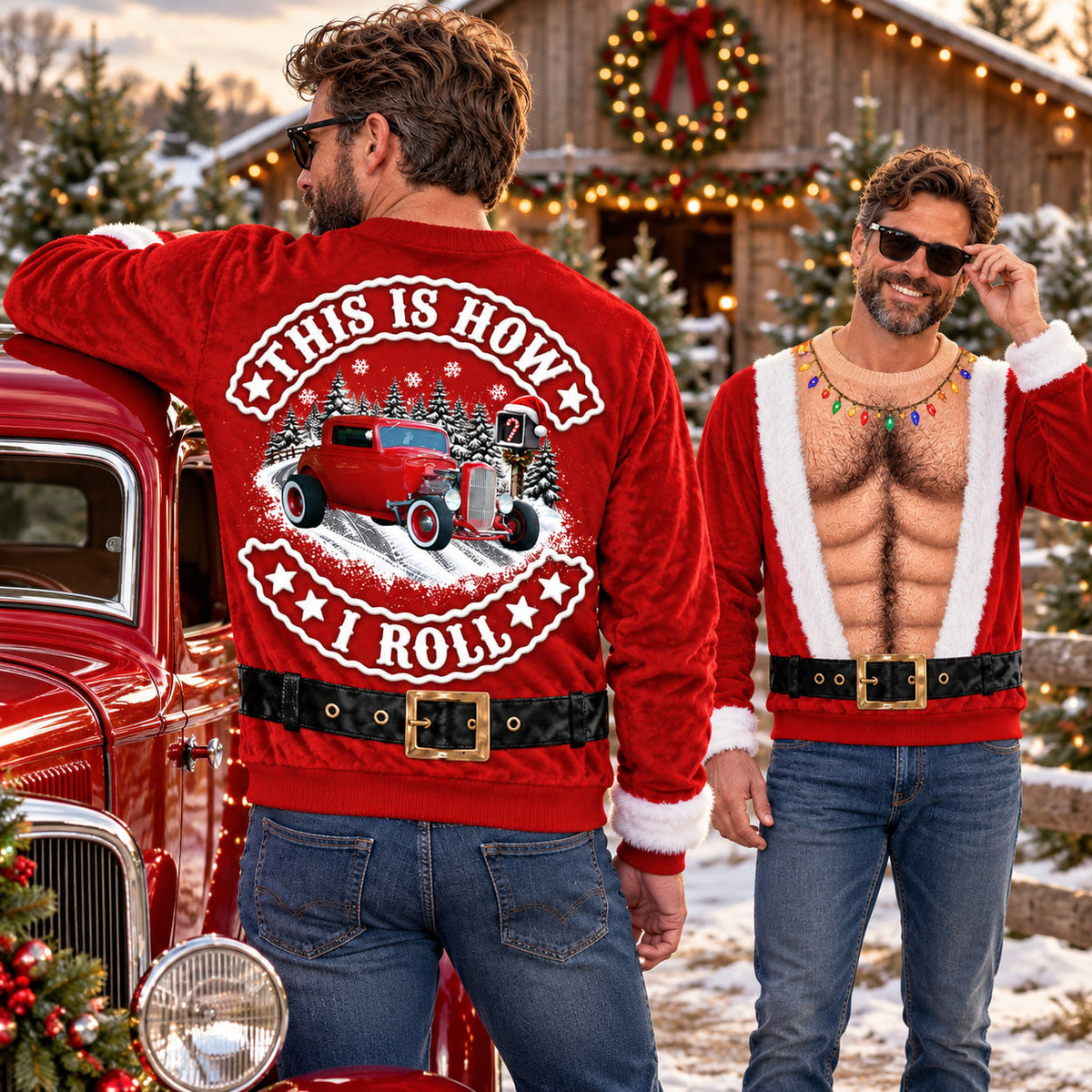 This Is How I Roll - Funny Muscle Santa Sweatshirt - Custom Photo Car Christmas Ugly Sweater - Gift For Car Lovers A2110 Nh00