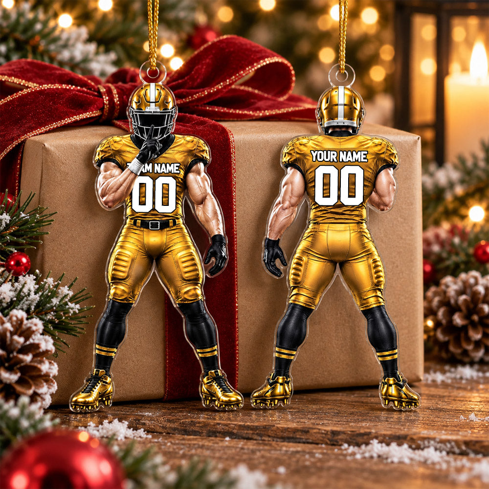 Personalized Football Player Luxury Ornament, Custom Team Name Player Name Number, American Football Christmas Gift for Football Lovers Vr2 Nh00