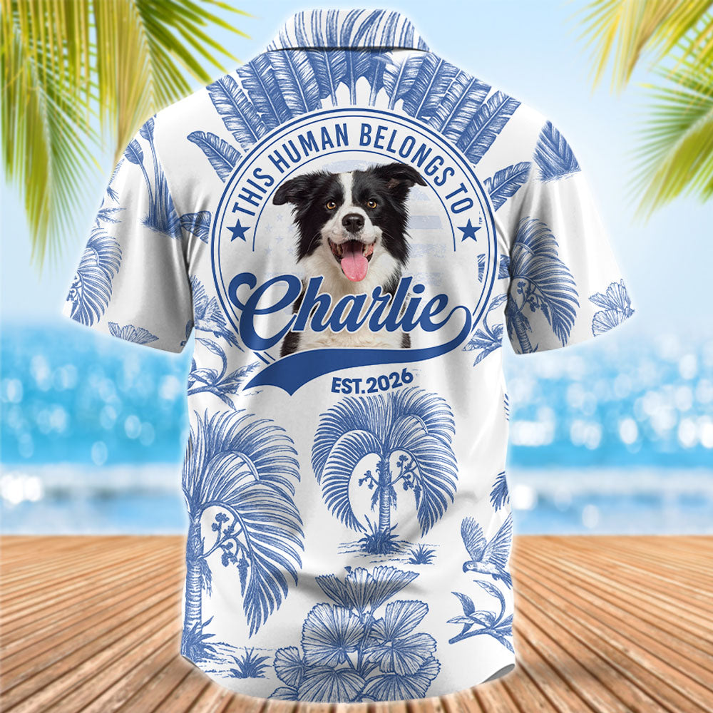 This Human Belongs To - Dog Lovers Toile De Jouy Style Custom Photo Dog - Personalized Hawaiian Shirt T1807
