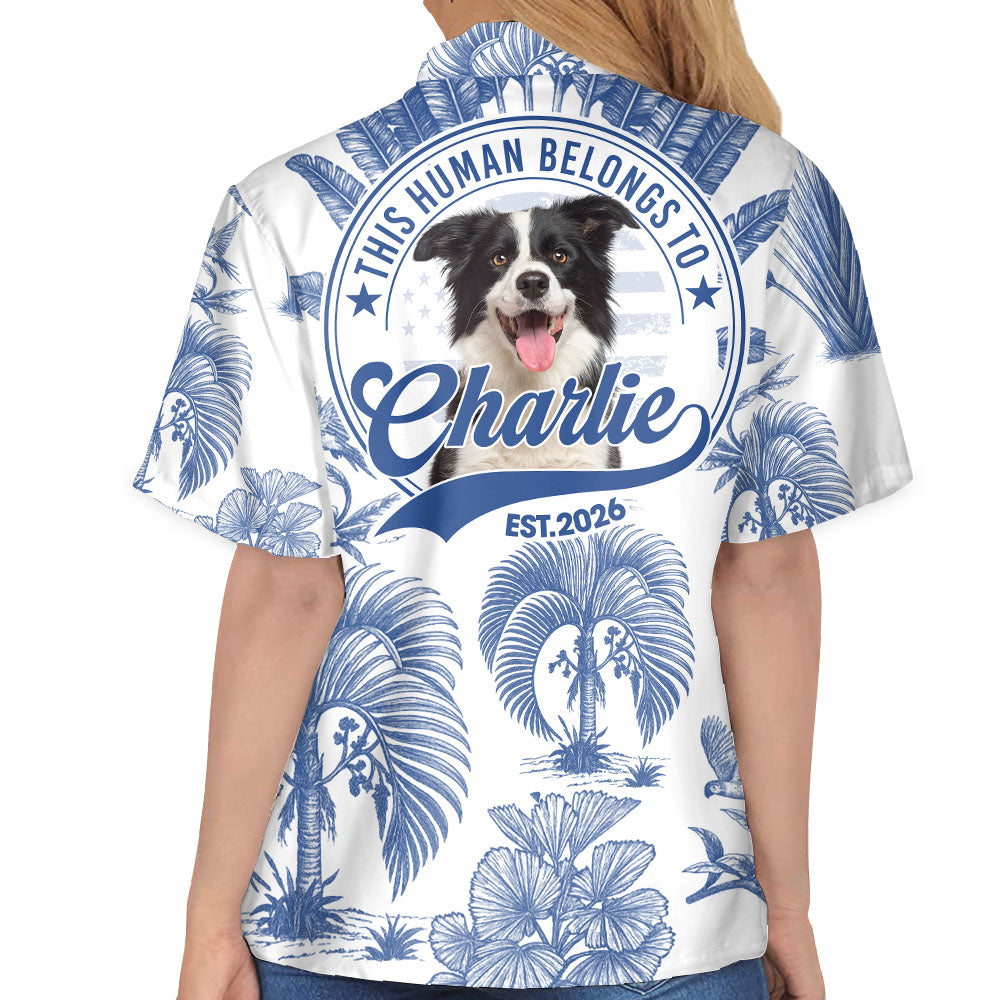 This Human Belongs To - Dog Lovers Toile De Jouy Style Custom Photo Dog - Personalized Hawaiian Shirt T1807