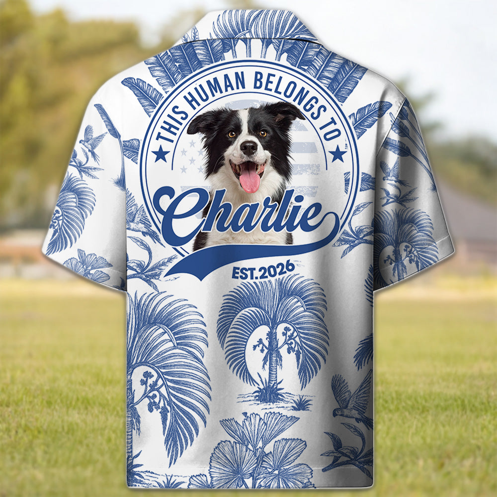 This Human Belongs To - Dog Lovers Toile De Jouy Style Custom Photo Dog - Personalized Hawaiian Shirt T1807