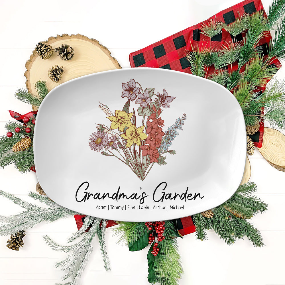Personalized Grandma Garden Vintage Platter Gift For Grandma - Mother's Day Gift - Birthday Follower Platter