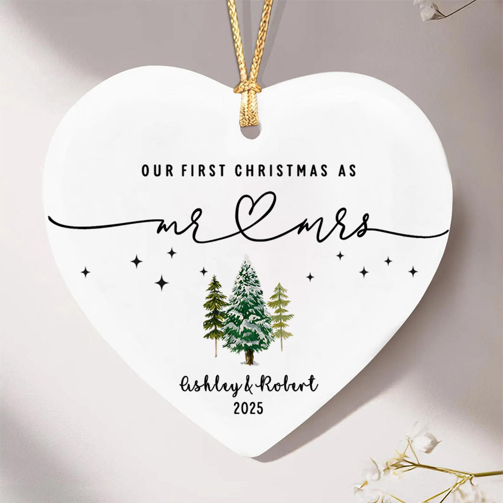 Mr Mrs Personalized Ceramic Ornament - Wedding Gift - Personalized First Christmas Keepsake - Our 1st Christmas Mr & Mrs Custom Ornament - Housewarming Mr And Mrs Idea Li29
