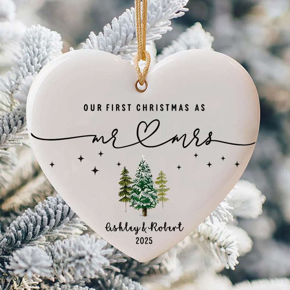 Mr Mrs Personalized Ceramic Ornament - Wedding Gift - Personalized First Christmas Keepsake - Our 1st Christmas Mr & Mrs Custom Ornament - Housewarming Mr And Mrs Idea Li29