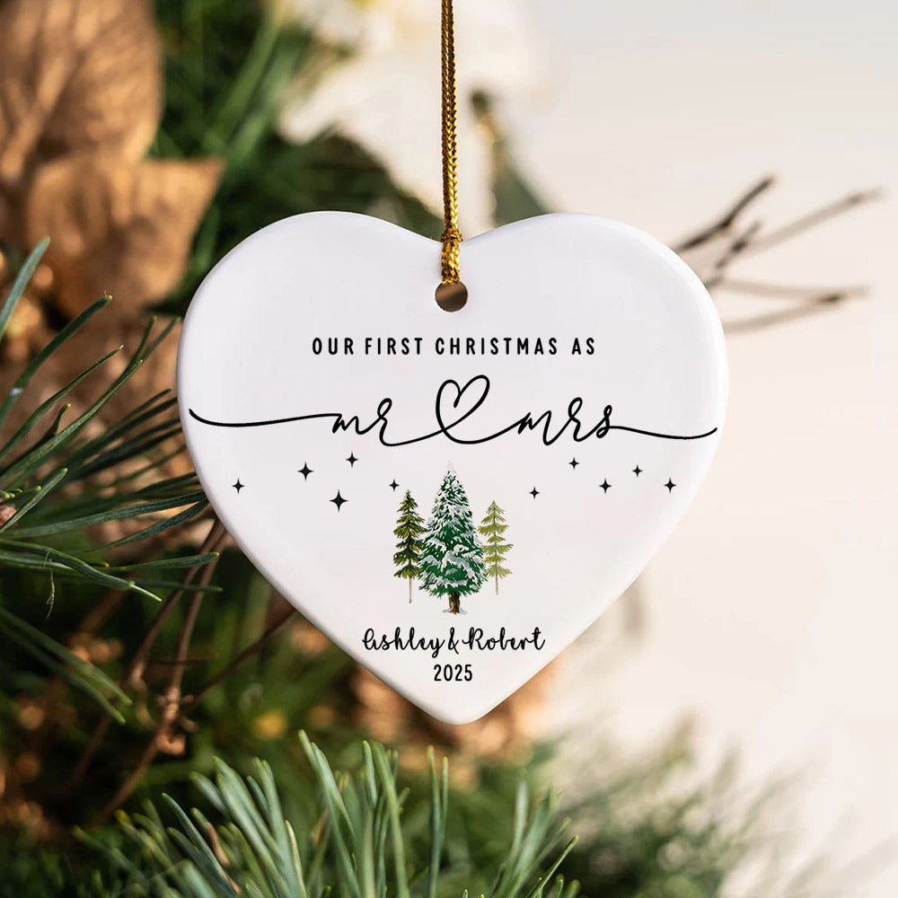Mr Mrs Personalized Ceramic Ornament - Wedding Gift - Personalized First Christmas Keepsake - Our 1st Christmas Mr & Mrs Custom Ornament - Housewarming Mr And Mrs Idea Li29