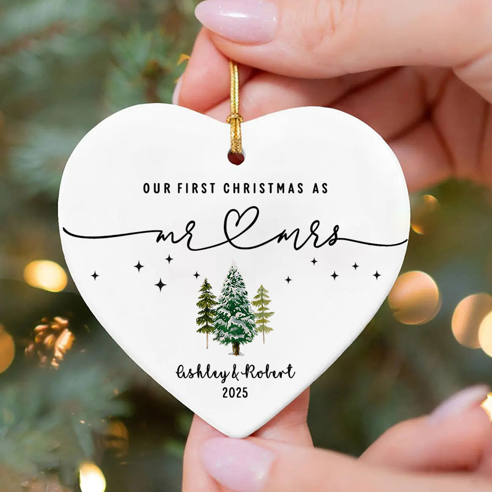 Mr Mrs Personalized Ceramic Ornament - Wedding Gift - Personalized First Christmas Keepsake - Our 1st Christmas Mr & Mrs Custom Ornament - Housewarming Mr And Mrs Idea Li29