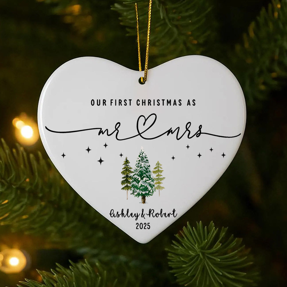 Mr Mrs Personalized Ceramic Ornament - Wedding Gift - Personalized First Christmas Keepsake - Our 1st Christmas Mr & Mrs Custom Ornament - Housewarming Mr And Mrs Idea Li29