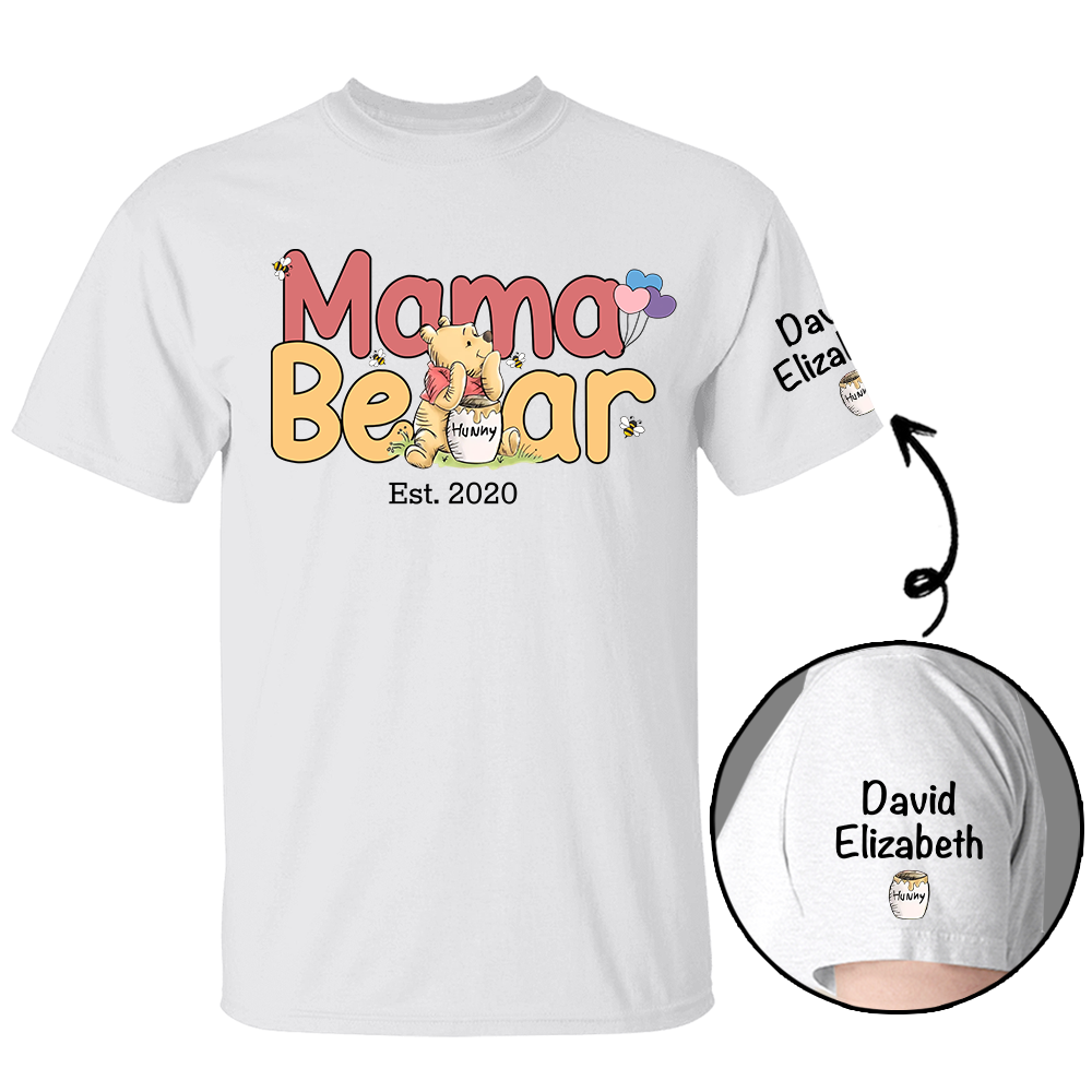 Personalized Mama Bear Shirt, Custom Mama Est with Kid Name on Sleeve Shirt, First Mother's Day Gift