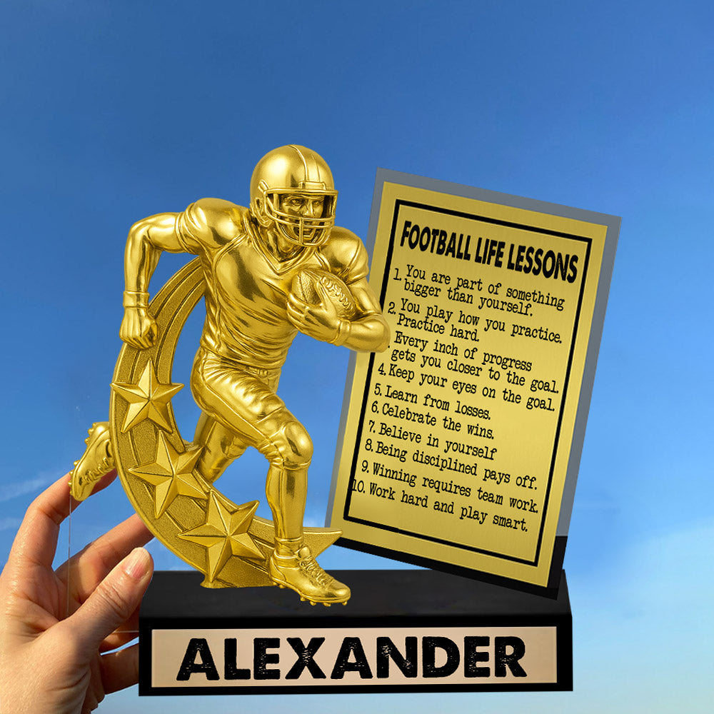 Football Life Lesson, Personalized Acrylic Block Plaque Football, Gift For Football Player Nh00