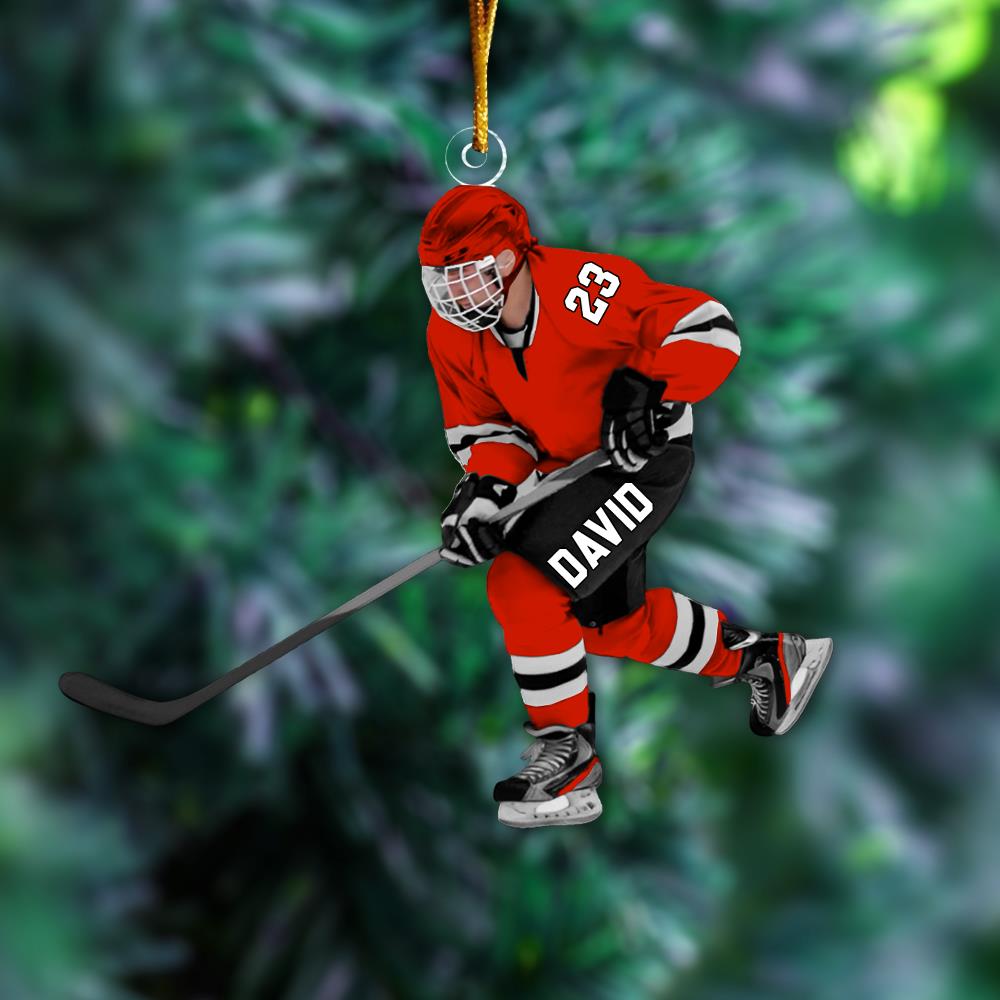 Custom Personalized Ice Hockey Man Player Acrylic Christmas Ornament, Hockey Team Gift, Gift For Hockey Lovers