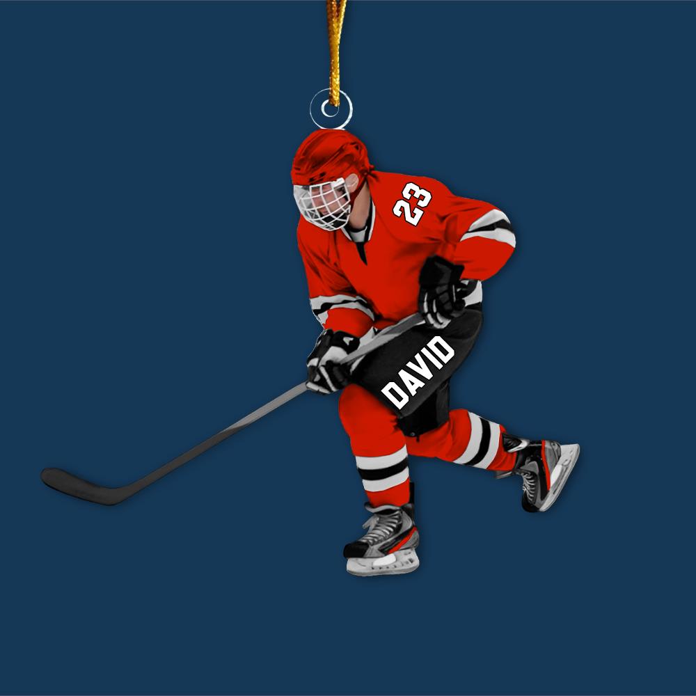 Custom Personalized Ice Hockey Man Player Acrylic Christmas Ornament, Hockey Team Gift, Gift For Hockey Lovers