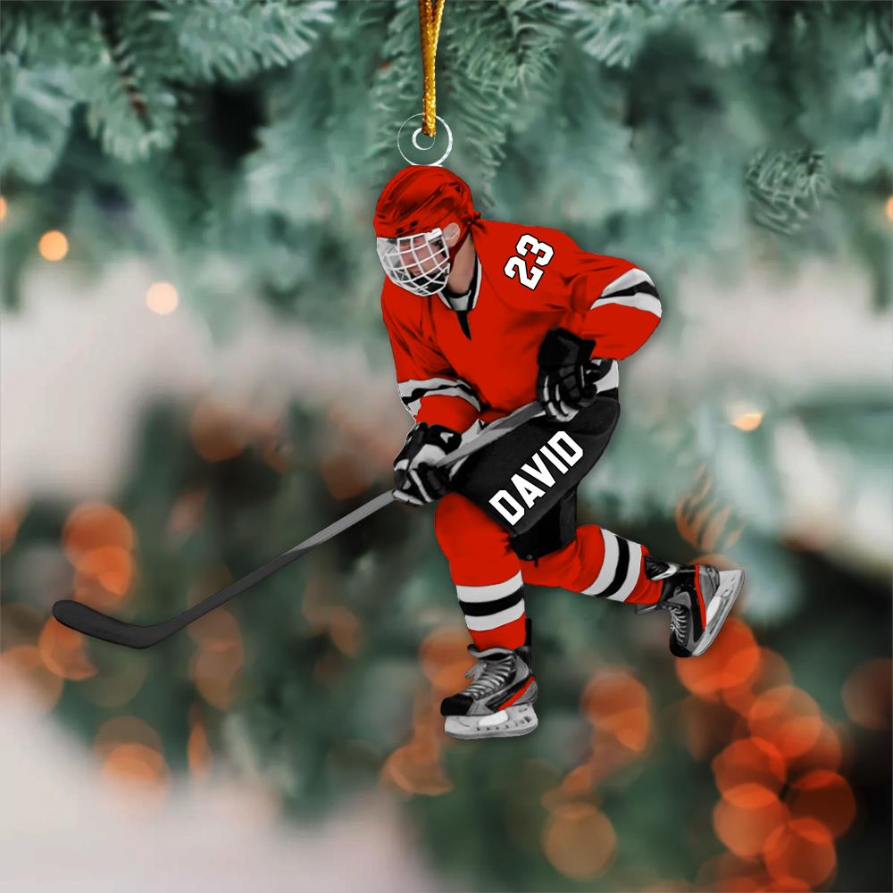 Custom Personalized Ice Hockey Man Player Acrylic Christmas Ornament, Hockey Team Gift, Gift For Hockey Lovers