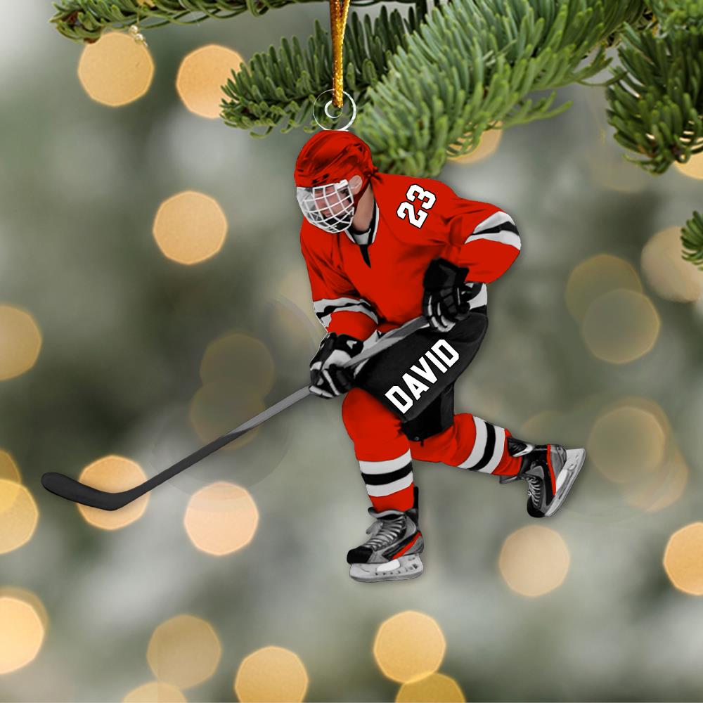 Custom Personalized Ice Hockey Man Player Acrylic Christmas Ornament, Hockey Team Gift, Gift For Hockey Lovers
