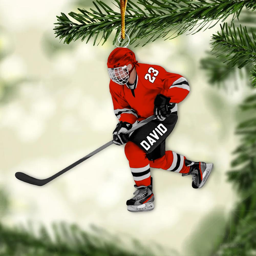 Custom Personalized Ice Hockey Man Player Acrylic Christmas Ornament, Hockey Team Gift, Gift For Hockey Lovers