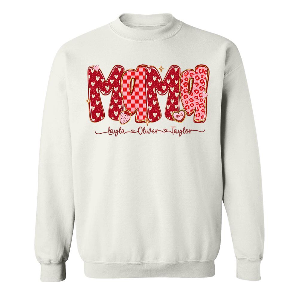 Custom Mama Valentine Glitter Shirt, Leopard Checkered Valentine Nh00