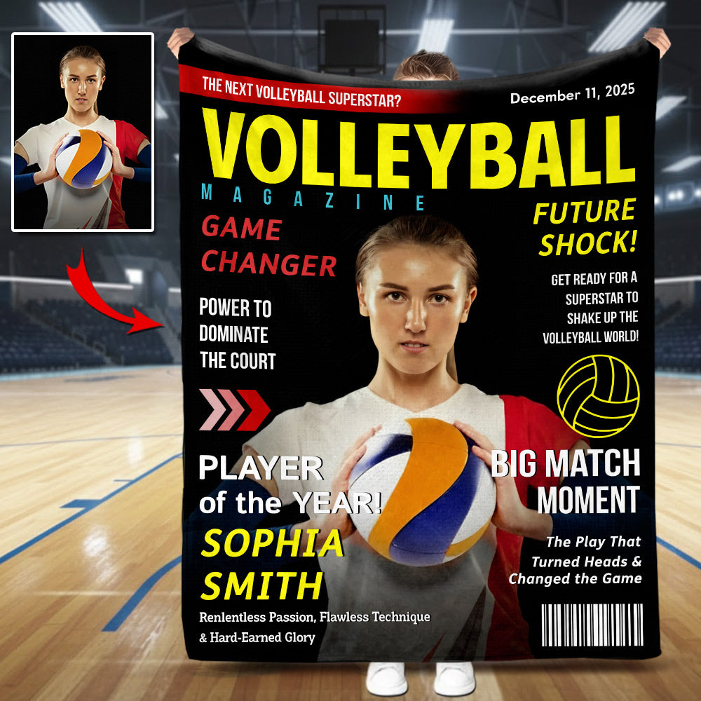 Personalized Volleyball Magazine Cover Blanket - Gift For Volleyball Player