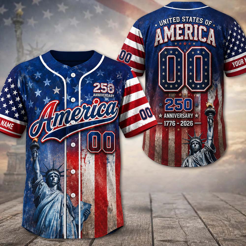 Personalized America Patriotic 250th Anniversary Baseball Jersey Shirt, Vintage American History Gift for Him Pt99