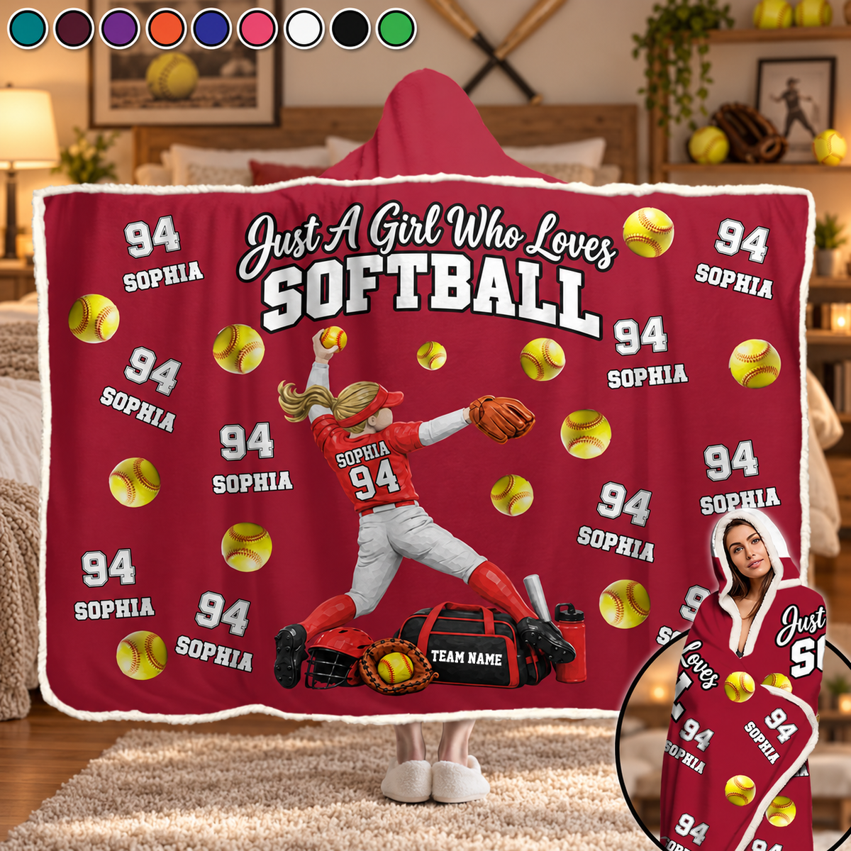Just A Girl Who Loves Softball, Personalized Softball Wearable Blanket Hoodie For Softball Lovers, Softball Players MI209 T24 NT01