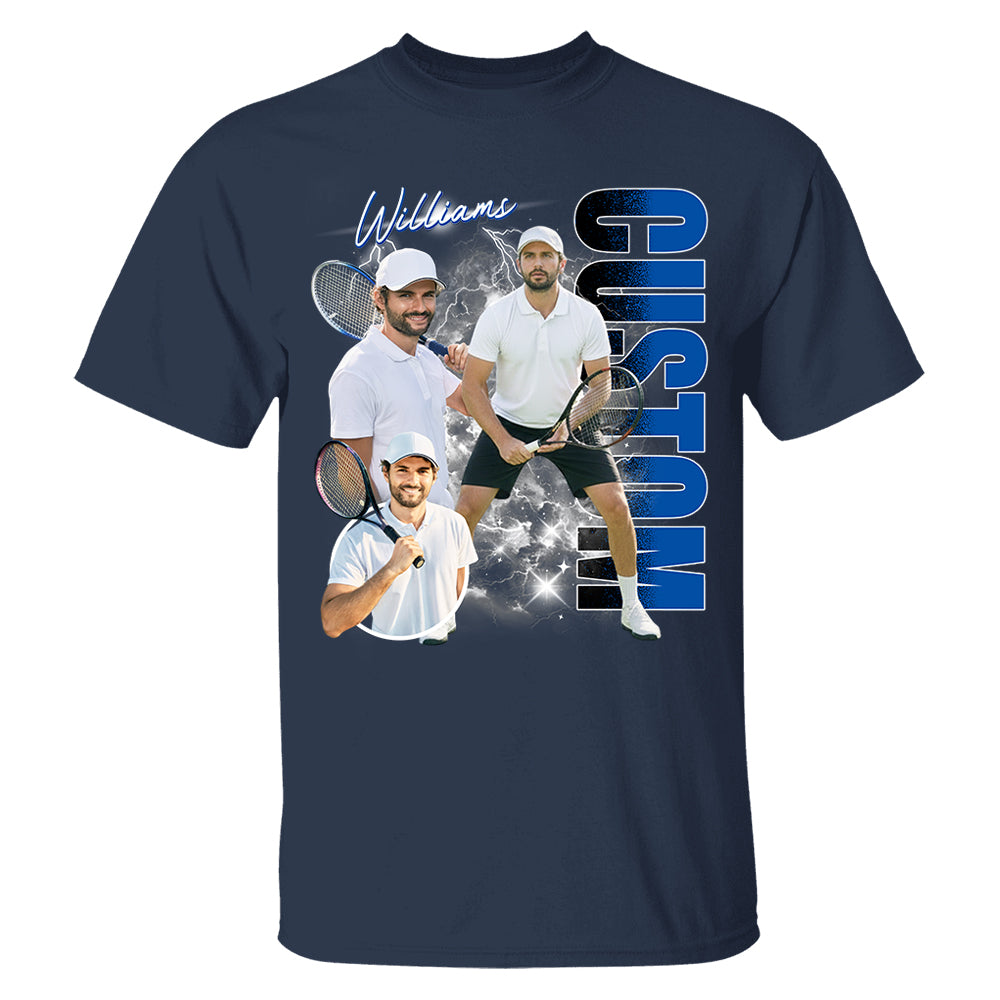 Custom Photo Tennis Player Shirt - Personalized Team Name School Name Bootleg Shirt NA04 T24
