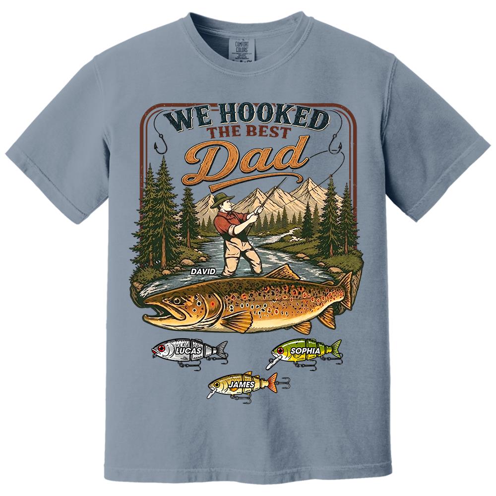 We Hooked The Best Dad, Personalized Fishing Dad Shirt With Custom Kids, Gift For Fishing Fathers Day, Gift For Dad Husband Grandpa MI209 Hv01