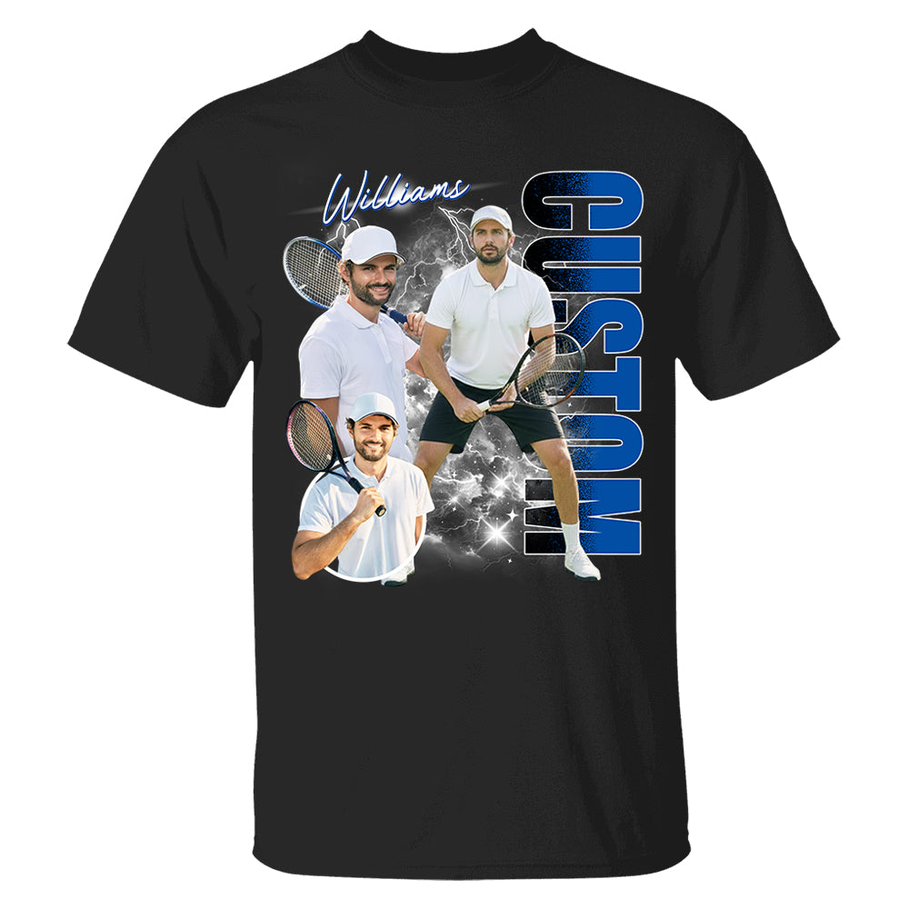 Custom Photo Tennis Player Shirt - Personalized Team Name School Name Bootleg Shirt NA04 T24