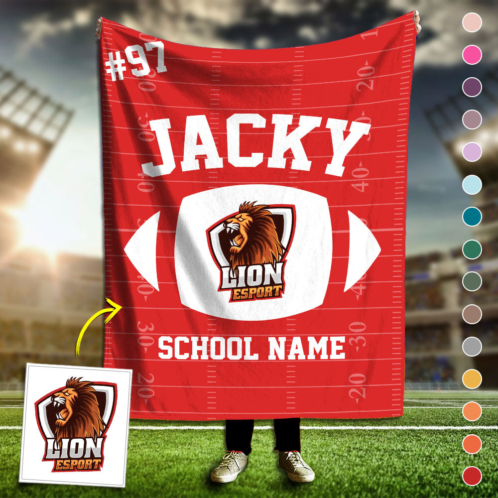 Custom Upload Logo Football Blanket with Name and Number, Custom Name Blanket, Football Blanket, Sports Blanket, Team Gift, Gift for Him, Football Gift Pt99