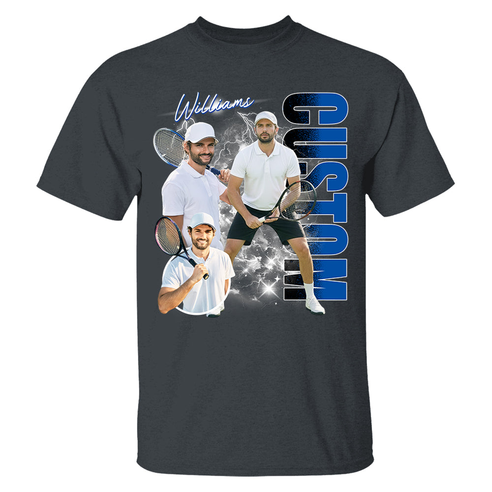 Custom Photo Tennis Player Shirt - Personalized Team Name School Name Bootleg Shirt NA04 T24