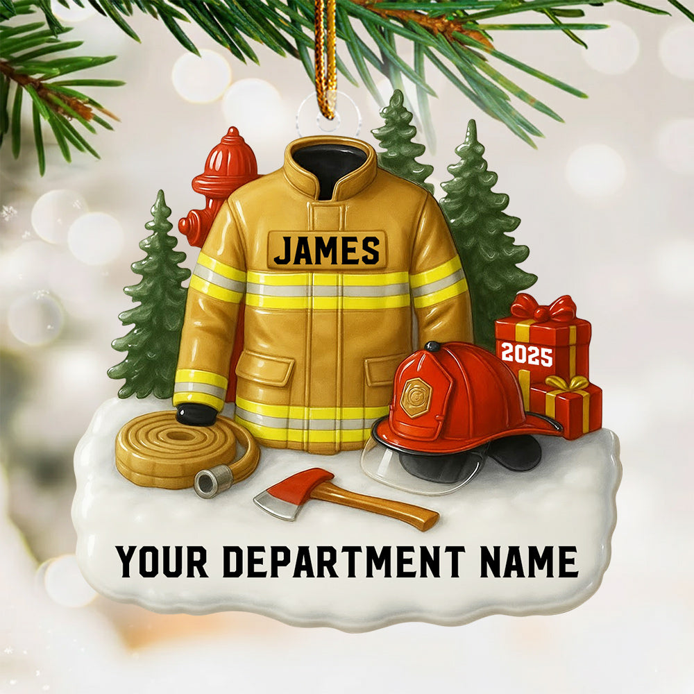 3D Effect Firefighter Uniform - Personalized Acrylic Ornament - Christmas Gift For Firefighters, Fire Department