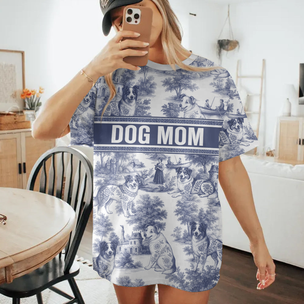 Australian Shepherd, Custom Dog Mom Style Gift Toile De Jouy Chinoiseries, Personalized All Over Print Shirt T1807 Hv01