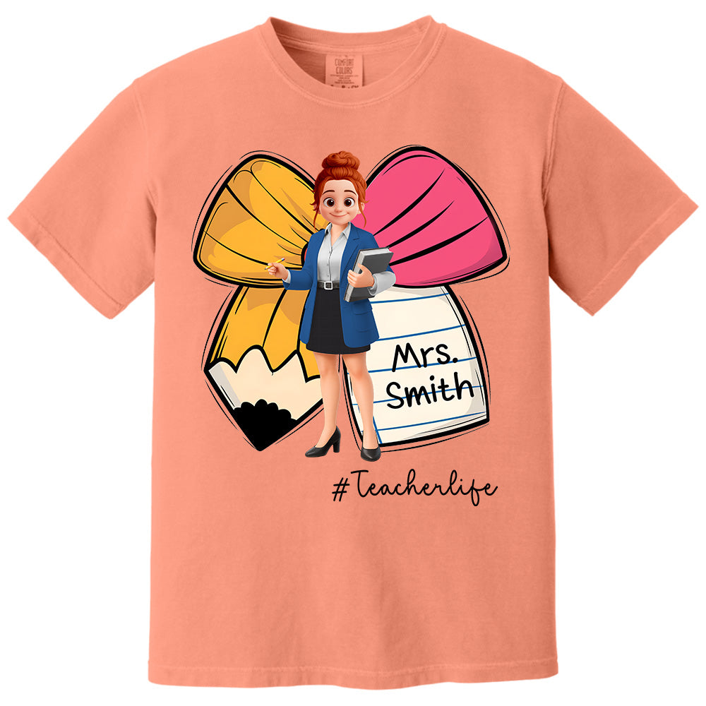 Pencil Coquette Bow Personalized Shirt, Appreciation Gift For Teacher T1807 Pt99