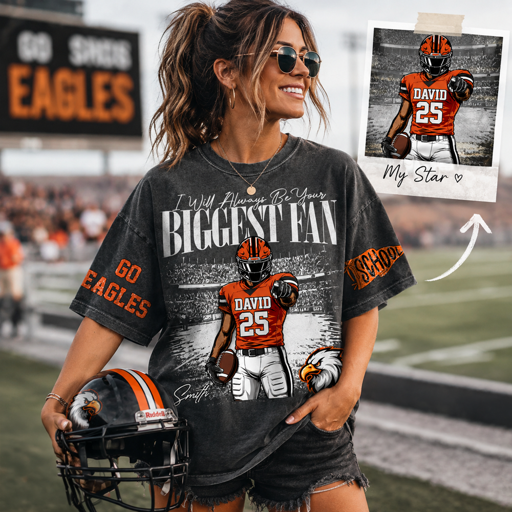 I'll Always Be Your Biggest Fan, Personalized Vintage “Biggest Fan” Football Shirt, Custom School Team Name, Gift For Football Lovers T1807 Hv01