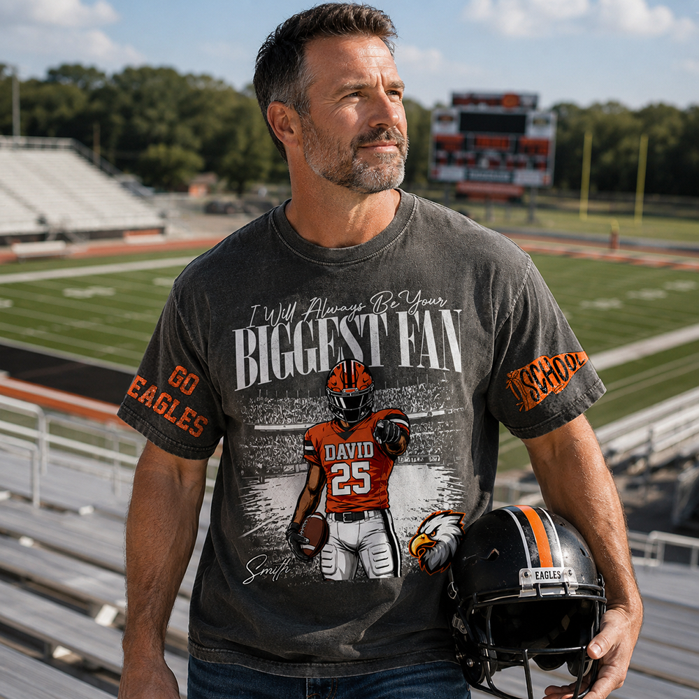I'll Always Be Your Biggest Fan, Personalized Vintage “Biggest Fan” Football Shirt, Custom School Team Name, Gift For Football Lovers T1807 Hv01
