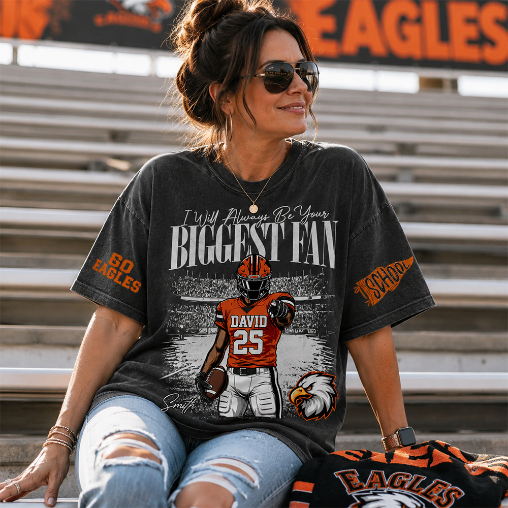 I'll Always Be Your Biggest Fan, Personalized Vintage “Biggest Fan” Football Shirt, Custom School Team Name, Gift For Football Lovers T1807 Hv01