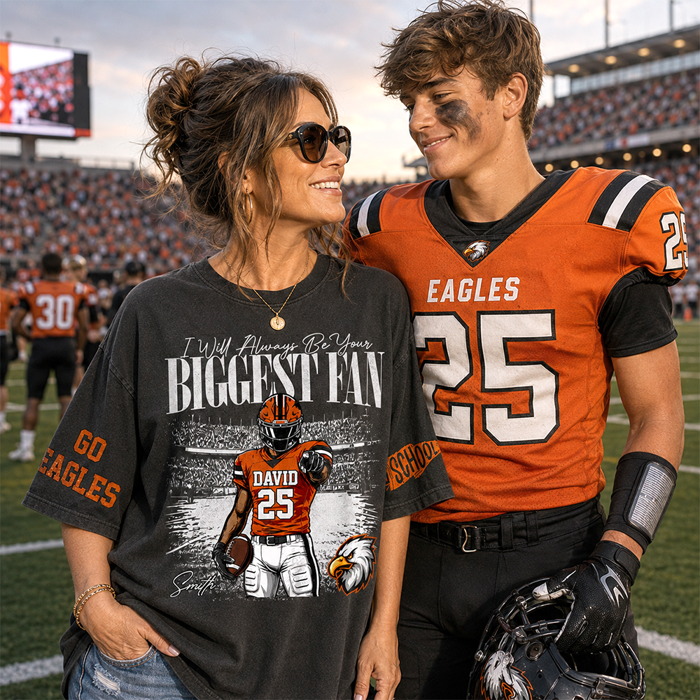 I'll Always Be Your Biggest Fan, Personalized Vintage “Biggest Fan” Football Shirt, Custom School Team Name, Gift For Football Lovers T1807 Hv01