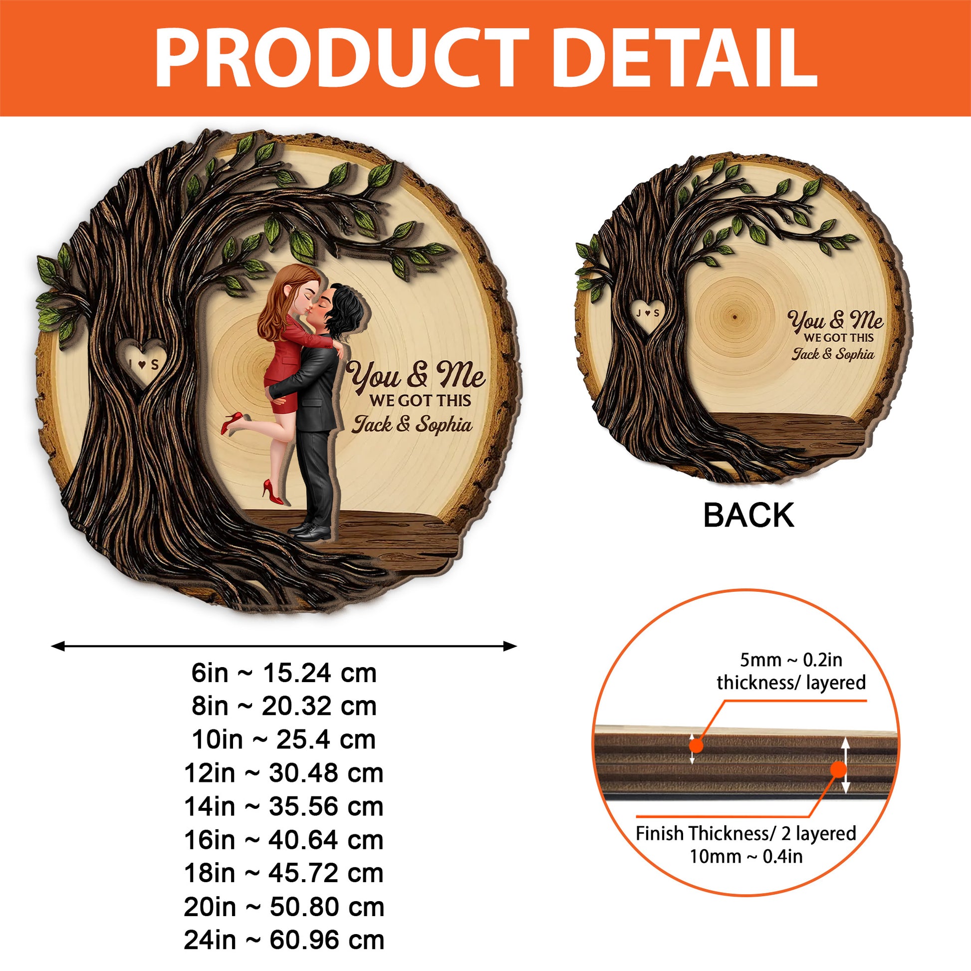 Couple Sitting Under Heart Carved Tree - Personalized 2-Layered Wooden Plaque - Valentine's Day Gift For Couple Na02 T24