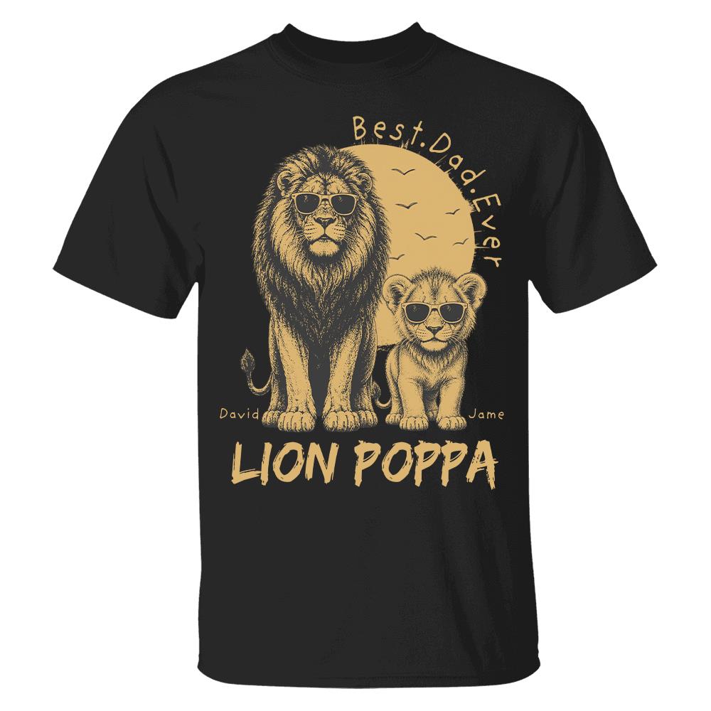 Retro Vintage Lion Dad And Kids Daddy Protector - Personalized Shirt - Cool Father's Day Gift For Dad, Husband Hv01