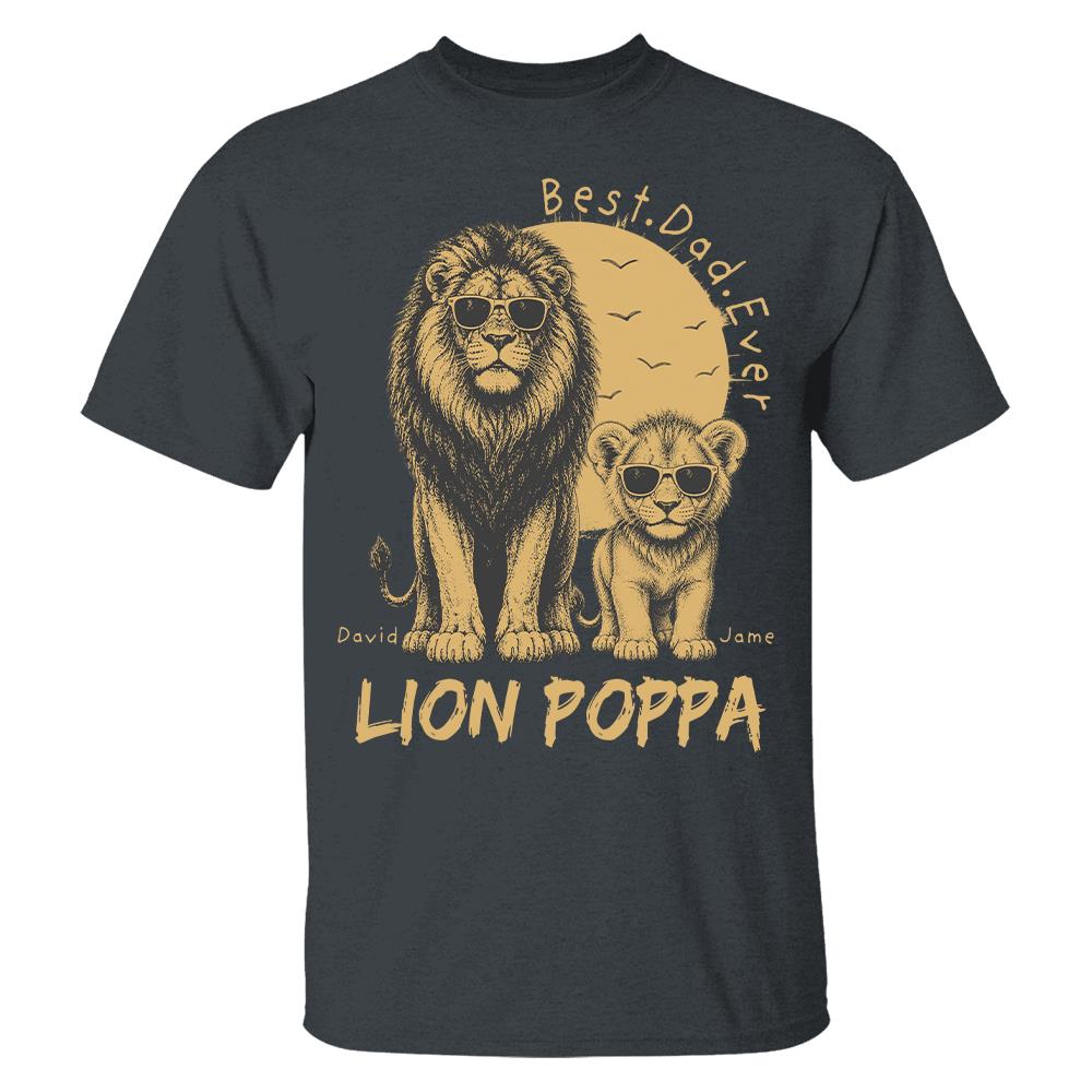 Retro Vintage Lion Dad And Kids Daddy Protector - Personalized Shirt - Cool Father's Day Gift For Dad, Husband Hv01